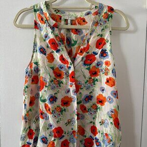 JOIE 'Aruna' Floral Print Sleeveless Silk Blouse, Small
